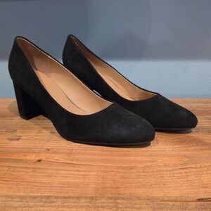 Aerosoles Womens Pump Black Suede Block Heel Almond Toe Comfort 10M
